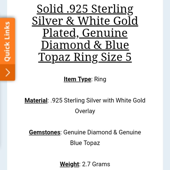 Blue Topaz solid Sterling Silver Ring sz 5 - Picture 3 of 3